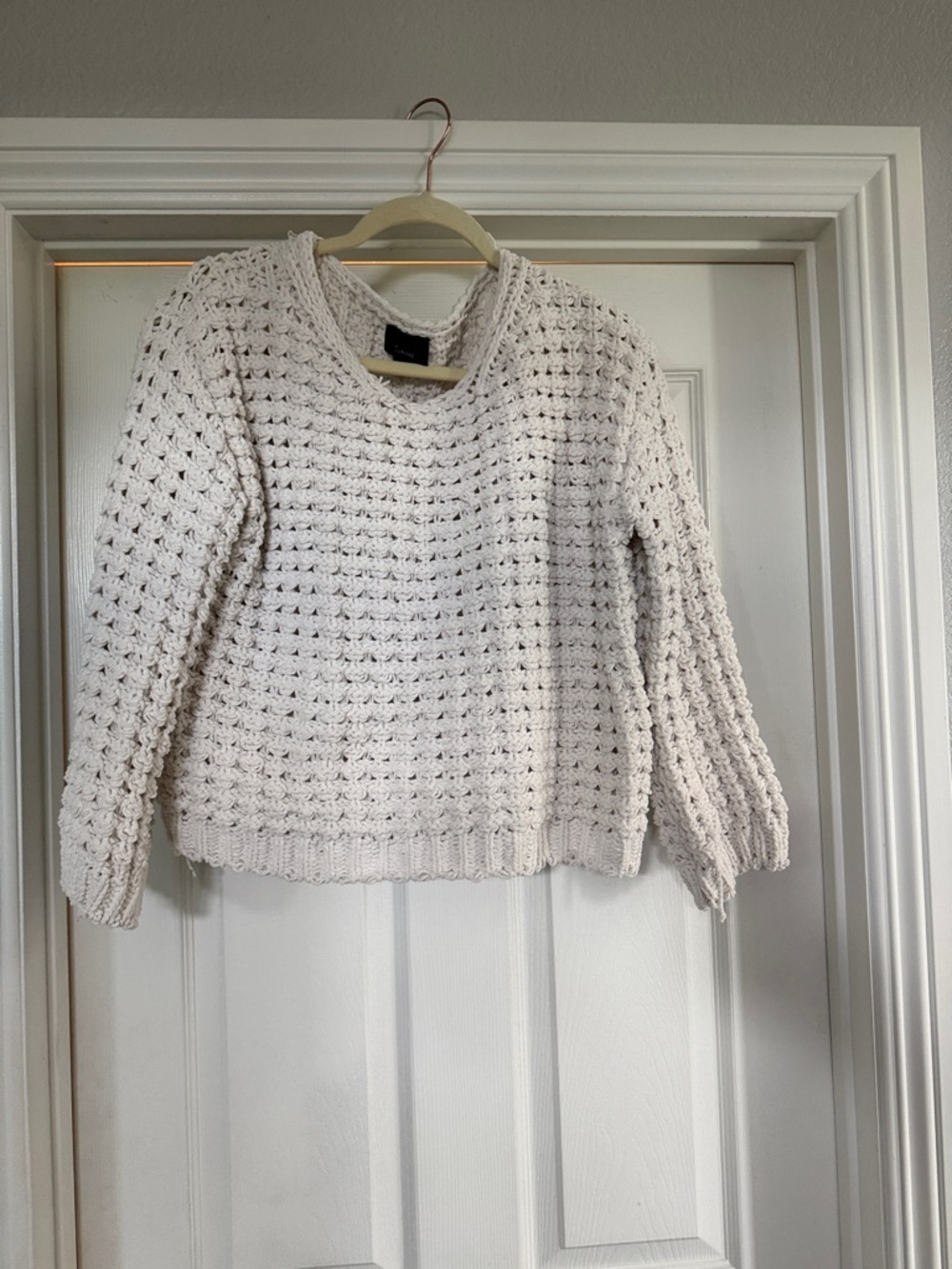 Lumiere Cream Crochet-Style Scoop Neck Sweater